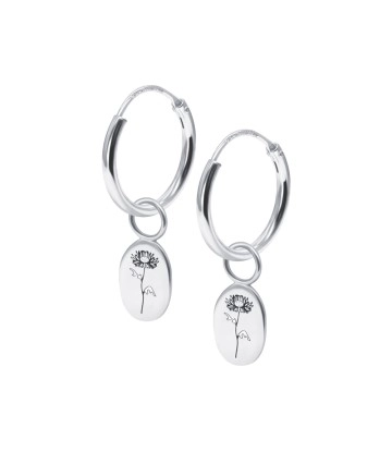 Aster Birth Flower Silver Hoop Earring Charms HO-2703